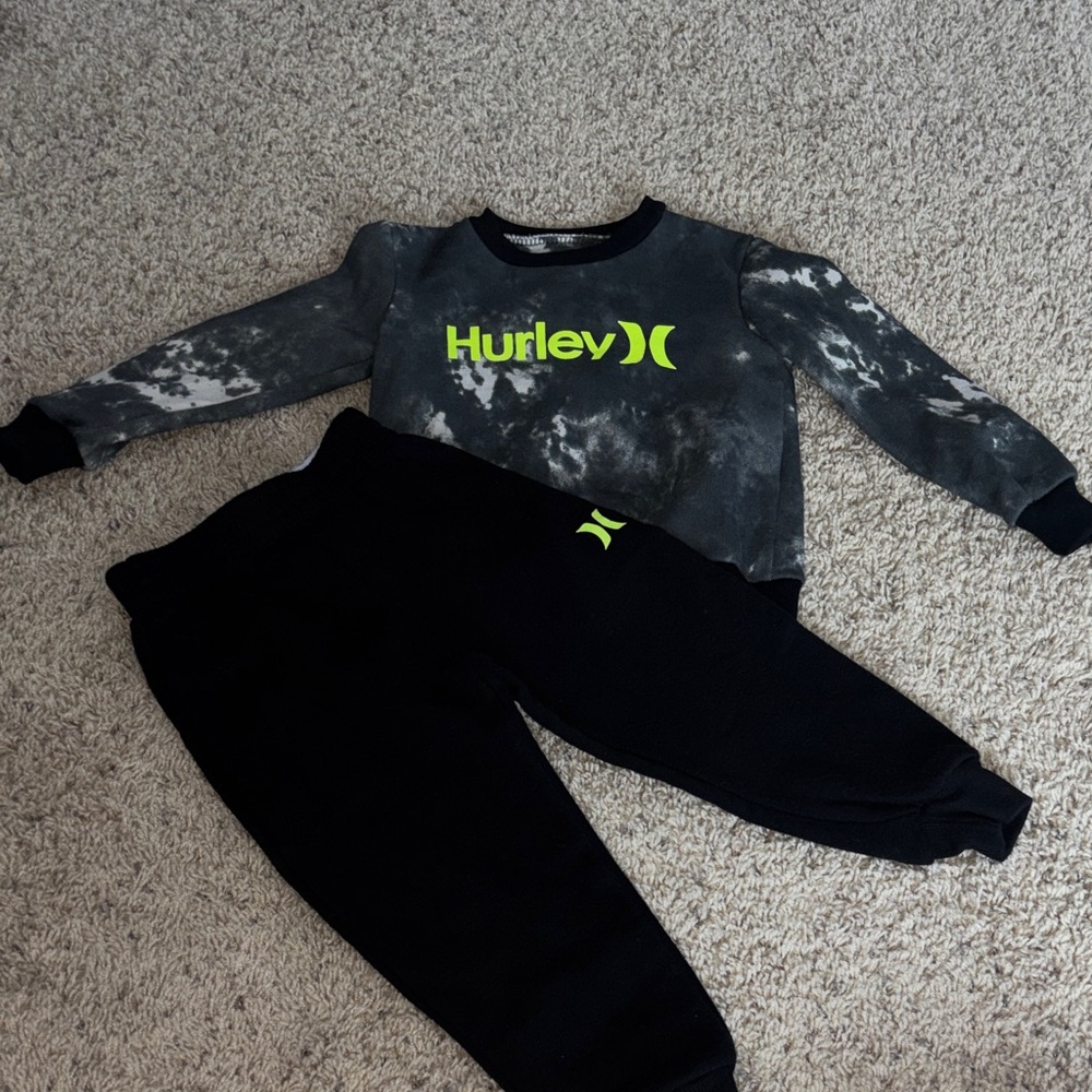 Hurley Kids Black and Gray Joggers Set with Neon Accents